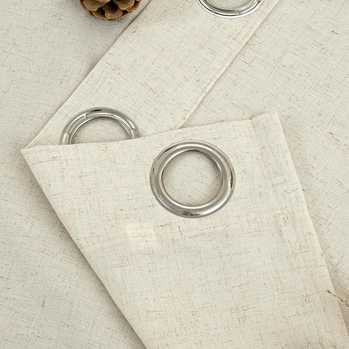YoungsTex 45 Inch Length Beige Linen Curtains for Kitchen Windows, Short Light Filtering Drapes with Grommet Semi Sheer Privacy for Bathroom Living Room Window, 2 Panels, 42 X 45 Inch