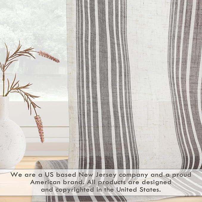 DriftAway Farmhouse Vertical Striped Linen Blend Textured Light Filtering Semi Sheer Curtains for Living Room Bedroom 84 Inches Long Drapes 2 Panels Broad Striped Gray