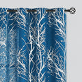 FMFUNCTEX Linen Semi Sheer Curtains for Bedroom & Living Room, Silver Metallic Print Navy Blue Tree Panel, Light Filtering, 63 Inches Long, 2 Panels