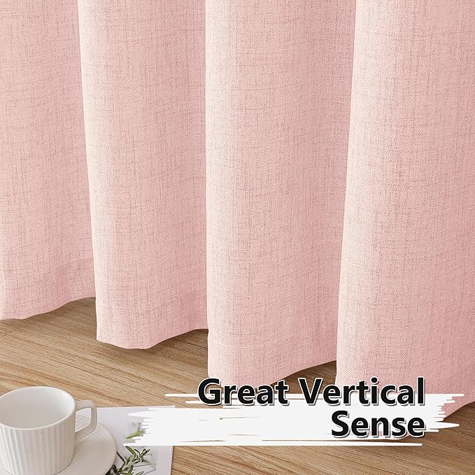 Tollpiz Short Linen Tier Curtains Rod Pocket Semi Sheer Half Kitchen Curtain Burlap Light Filtering Thick Linen Drapes for Bathroom, 30 x 24 inches Long, Pink, Set of 2 Panels