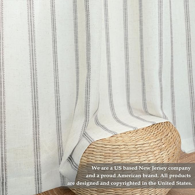 DriftAway Farmhouse Vertical Striped Linen Blend Textured Light Filtering Semi Sheer Curtains for Living Room Bedroom 120 Inches Long Drapes 2 Panels Linen Gray
