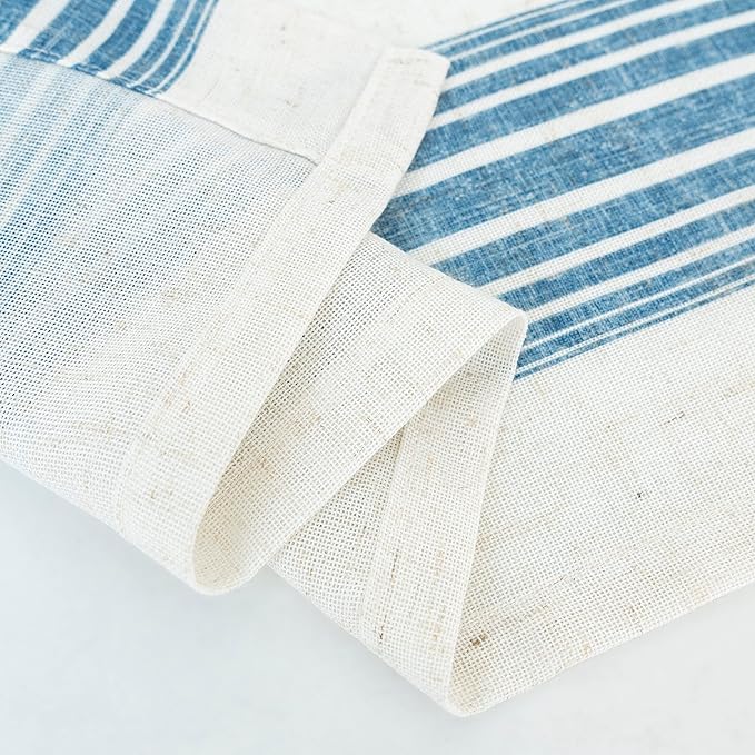 DriftAway Farmhouse Vertical Striped Linen Blend Textured Light Filtering Semi Sheer Curtains for Living Room Bedroom 84 Inches Long Drapes 1 Panel Broad Striped Jean Navy
