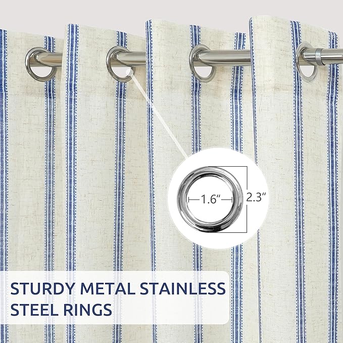DriftAway Farmhouse Vertical Striped Linen Blend Textured Light Filtering Semi Sheer Curtains for Living Room Bedroom 102 Inches Long Drapes 2 Panels