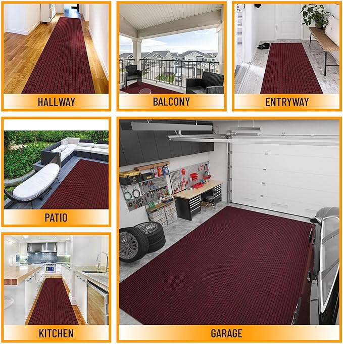 Ottomanson Mud Mat 2' x 2'7" Entryway Rug - Non-Slip Scraper Doormat for Muddy Paws, Dirt Trapping Indoor/Outdoor Mat for High-Traffic Areas, Kitchen, Garage, Patio, Red