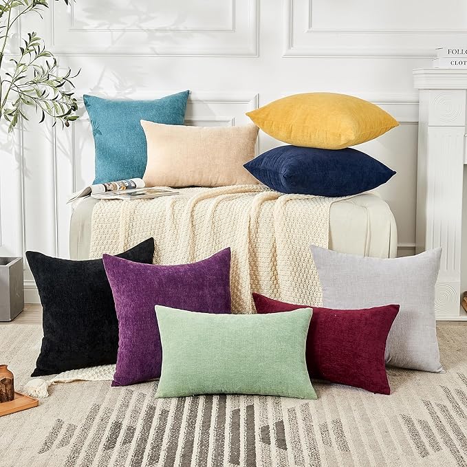 GAWAMAY Decorative Throw Pillow Covers 16x16 Inch Set of 2, Super Soft Chenille Pillows Farmhouse Fall Square Pillowcase for Living Room Bedroom Sofa Couch Cushion Cover Black 40x40cm (No Insert)