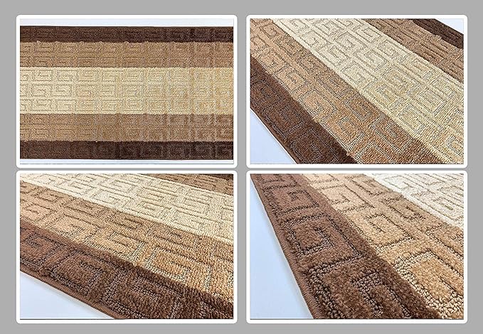 Custom Length Hallway Runner Rug,Slip Resistant,Meander Brown, 26 Inch X 9 feet, Sold and Priced Per Foot
