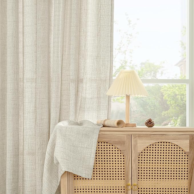 YoungsTex Linen Curtains 45 Inches Long for Kitchen, Semi Sheer Short Window Drapes with Bronze Grommet Privacy Light Filtering for Bathroom Living Room Bedroom, 52 x 45 Inch, 2 Panels