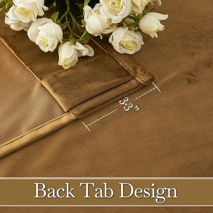 RYB Home Velvet Curtains 108 inches, Soft Durable Drapes Room Darkening Privacy Window Treatment Farmhouse Decor for Living Room Sliding Glass Door, Golden Brown, W52 x L108 inches, Set of 2
