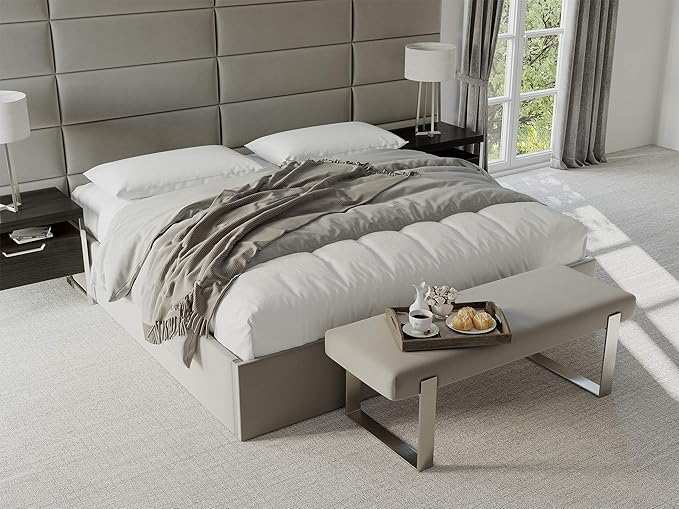 VANT Upholstered Bed Bench - Micro Suede Charcoal Grey - Brushed Nickel - Contemporary Modern, Bedroom Bench Seat, Hallway, or Entryway