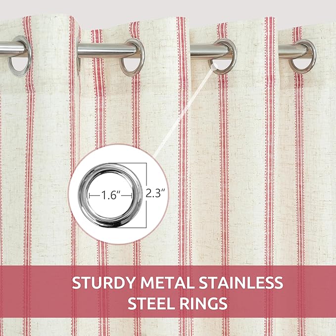 DriftAway Farmhouse Vertical Striped Linen Blend Textured Light Filtering Semi Sheer Curtains for Living Room Bedroom 36 Inches Long Drapes 2 Panels