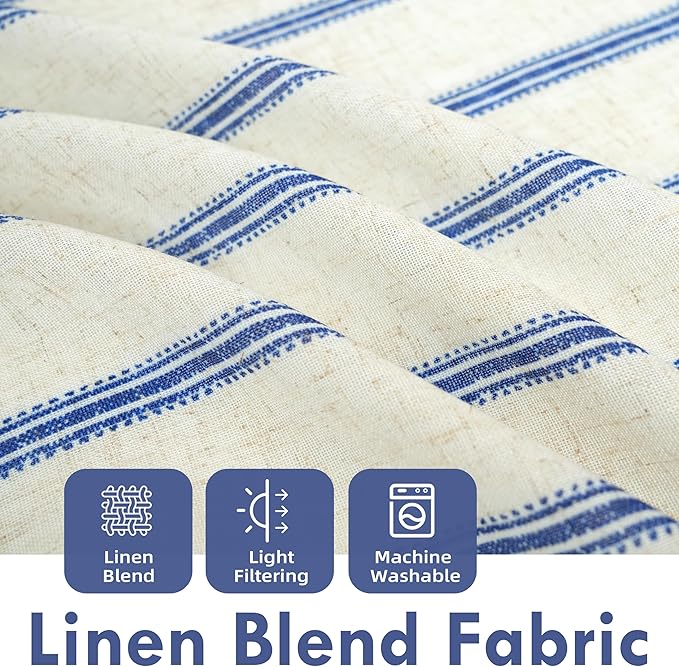 DriftAway Farmhouse Vertical Striped Linen Blend Textured Light Filtering Semi Sheer Curtains for Living Room Bedroom 120 Inches Long Drapes 2 Panels