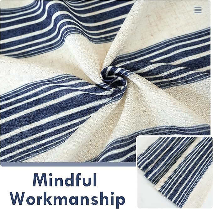 DriftAway Farmhouse Vertical Striped Linen Blend Textured Light Filtering Semi Sheer Curtains for Living Room Bedroom 84 Inches Long Drapes 2 Panels Broad Striped Linen Dark Blue