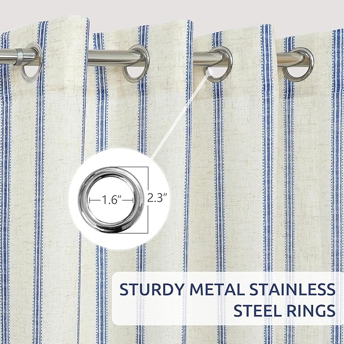 DriftAway Farmhouse Vertical Striped Linen Blend Textured Light Filtering Semi Sheer Curtains for Living Room Bedroom 54 Inches Long Drapes 2 Panels