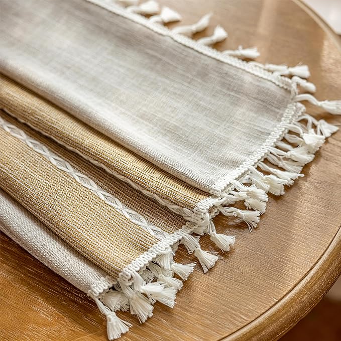 Sutuo Home Boho Curtains for Bedroom Dining Room,Farmhouse Vintage Chic Light Filtering Tassels Window Treatment Bohemian Privacy Rustic Caramel Drape, Rod Pocket 1 Panel 52" W x 102" L, Khaki Linen