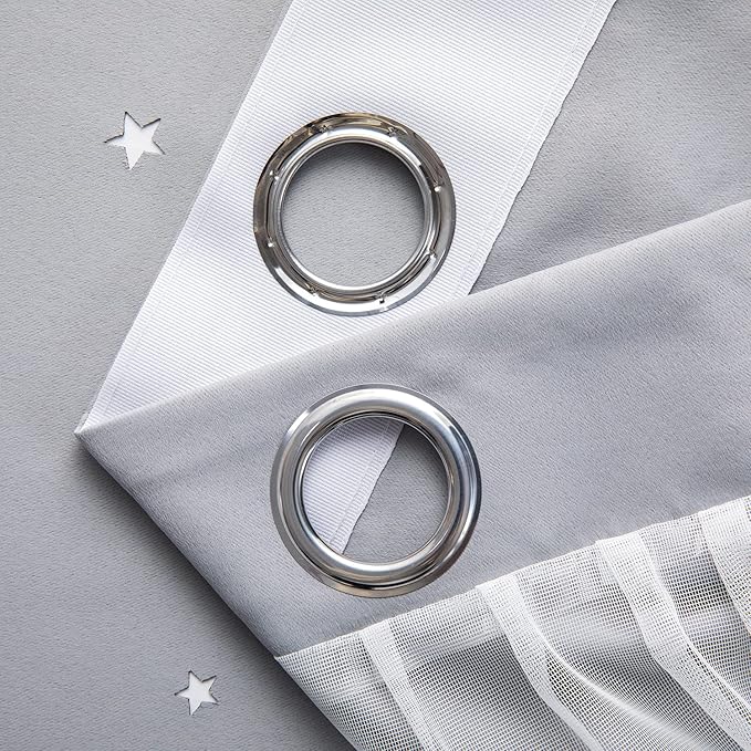 Stars Curtains Double Layer Curtains Blackout Curtains for Bedroom Kids Curtains Cute Curtains Kids Blackout Curtains, Curtains 72 Inches Long 2 Panels Set, Grey Curtains, 52 X 72 Inches