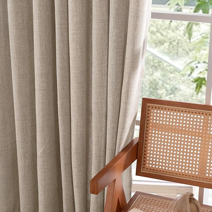 YoungsTex Oatmeal Linen Kitchen Curtains 36 Inches Long with Grommet, Short Semi Sheer Drapes Light Filtering Natural for Cafe Bathroom Window, 42 x 36 Inch, 2 Panels