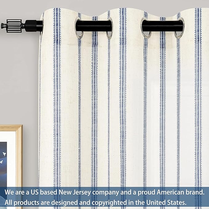 DriftAway Farmhouse Vertical Striped Linen Blend Textured Light Filtering Semi Sheer Curtains for Living Room Bedroom 84 Inches Long Drapes 2 Panels