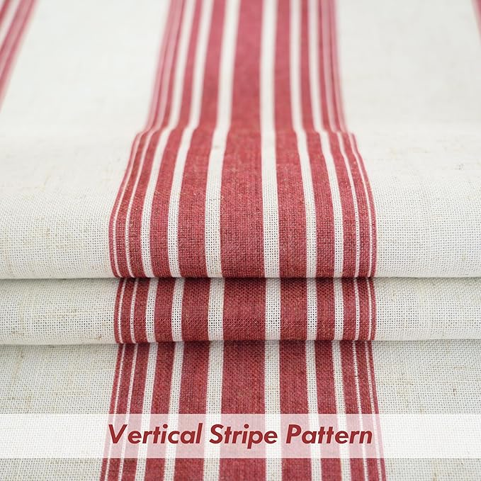 DriftAway Farmhouse Vertical Striped Linen Blend Textured Light Filtering Semi Sheer Curtains for Living Room Bedroom 84 Inches Long Drapes 2 Panels Broad Striped Linen Red
