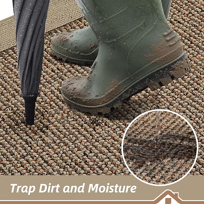 BEQHAUSE Indoor Door Mat 20" x 32", Dirt Trapper Door Mats Non-Slip Entryway Rugs Washable, Resist Dirt Absorbent Welcome Mat, Low Profile Floor Mats for Front Back Door and Entryway, Taupe