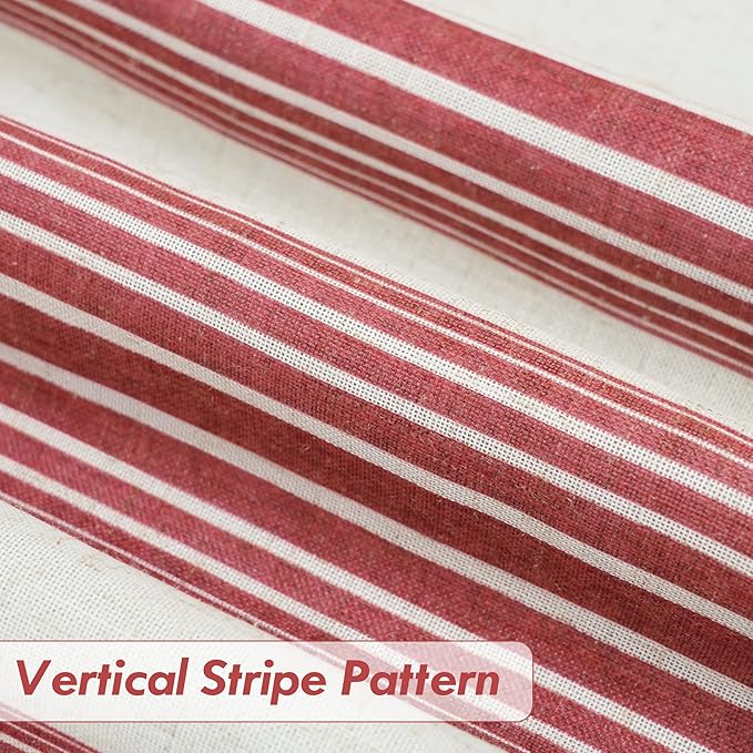DriftAway Farmhouse Vertical Striped Linen Blend Textured Light Filtering Semi Sheer Curtains for Living Room Bedroom 108 Inches Long Drapes 2 Panels Broad Striped Linen Red