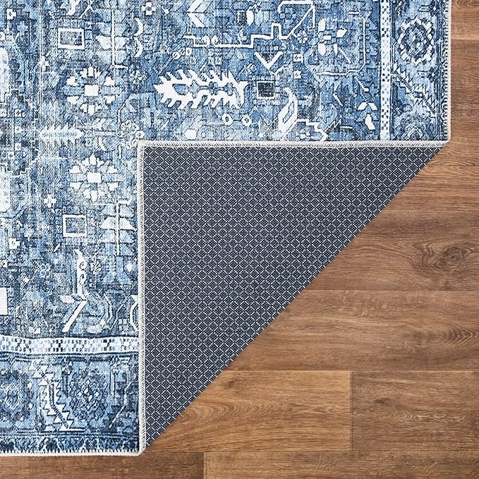 Bloom Rugs Washable Non-Slip 3' x 5' Rug - Blue Traditional Area Rug for Living Room, Bedroom, Dining Room, and Kitchen - Exact Size: 3' x 5'