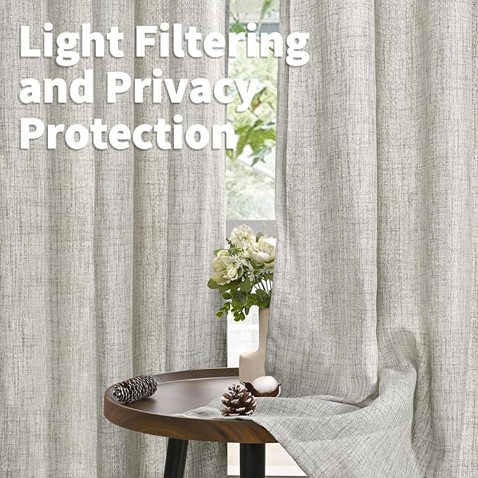 YoungsTex Curtains 95 Inch Long for Living Room, Dark Grey Linen Drapes Privacy Light Filtering with Bronze Grommet for Bedroom Dining Floor Length, 2 Panels, 52 X 95 Inch
