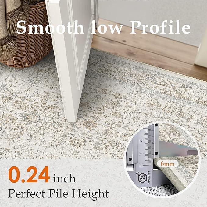 Taupe Runner Rug 2x7 Hallway Machine Washable Kitchen Vintage Distressed Non Slip Long Carpet Indoor Retro Floral Bedroom Accent Throw Rug for Bathroom Office Laundry Dining Living Room