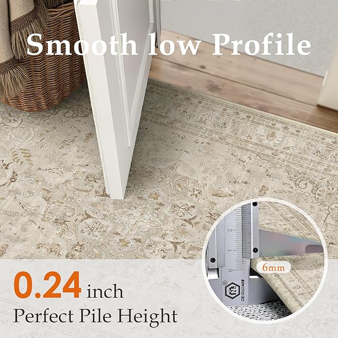 Brown 3x5 Area Rug Washable Vintage Carpet for Entryway Office Soft Retro Floral Kitchen Low Pile Thin Door Mat Non Slip Central Medallion Throw Rug for Bathroom Bedroom Dining Living Room