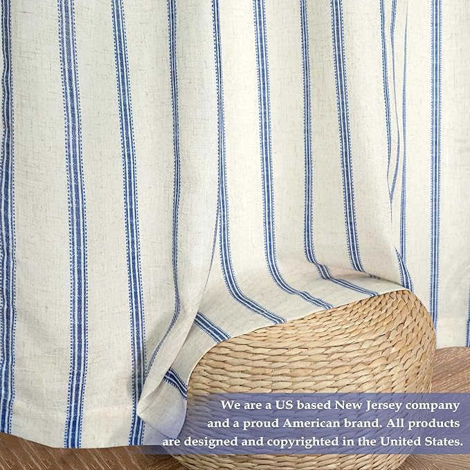 DriftAway Farmhouse Vertical Striped Linen Blend Textured Light Filtering Semi Sheer Curtains for Living Room Bedroom 84 Inches Long Drapes 2 Panels Linen Navy