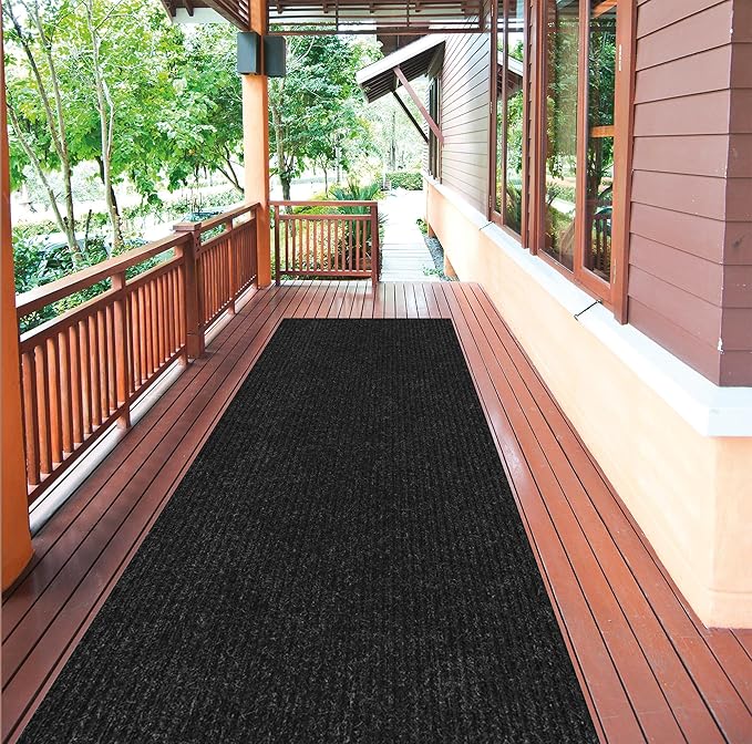 Ottomanson 2'7" x 19' Hallway Runner with Scraper Pile - Extra Durable Non-Slip Rug Mat for Indoor & Outdoor Use - Ideal for Kitchen, Entryway & Garage - High-Traffic Carpet, Black