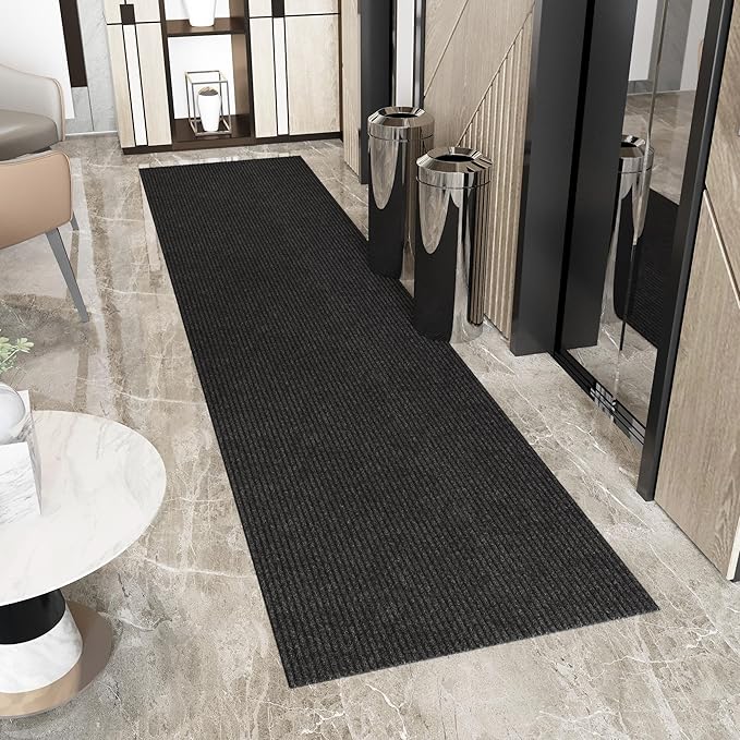Ottomanson 3'11" x 43' Hallway Runner with Scraper Pile - Extra Durable Non-Slip Rug Mat for Indoor & Outdoor Use - Ideal for Kitchen, Entryway & Garage - High-Traffic Carpet, Black