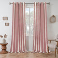 DriftAway Farmhouse Vertical Striped Linen Blend Textured Light Filtering Semi Sheer Curtains for Living Room Bedroom 96 Inches Long Drapes 2 Panels Broad Striped Red
