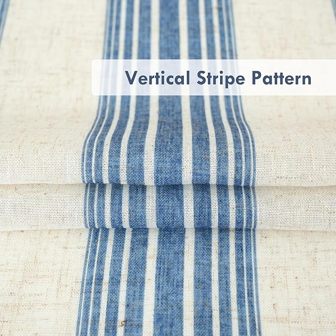 DriftAway Farmhouse Vertical Striped Linen Blend Textured Light Filtering Semi Sheer Curtains for Living Room Bedroom 63 Inches Long Drapes 2 Panels Broad Striped Linen Jean Navy