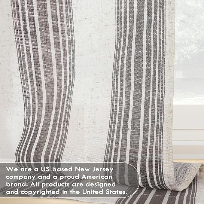 DriftAway Farmhouse Vertical Striped Linen Blend Textured Light Filtering Semi Sheer Curtains for Living Room Bedroom 63 Inches Long Drapes 2 Panels Broad Striped Gray