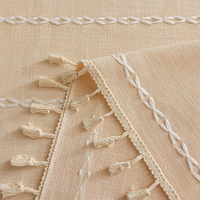Sutuo Home Boho Curtains for Bedroom Dining Room Kitchen,Light Filtering Linen Farmhouse Shabby Chic Tassels Window Treatment Bohemian Embroidery Drape, Rod Pocket 1 Panel 52" W x 72" L, Champagne