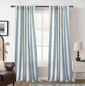 DriftAway Farmhouse Vertical Striped Linen Blend Textured Light Filtering Semi Sheer Curtains for Living Room Bedroom 84 Inches Long Drapes 2 Panels Broad Striped Linen Jean Navy