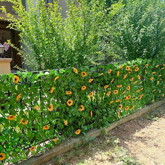 GLANT Expandable Fence Privacy Screen for Balcony Patio Outdoor,Decorative Faux Ivy Fencing Panel,Artificial Hedges (Single Sided Leaves) (1, Sunflowers)