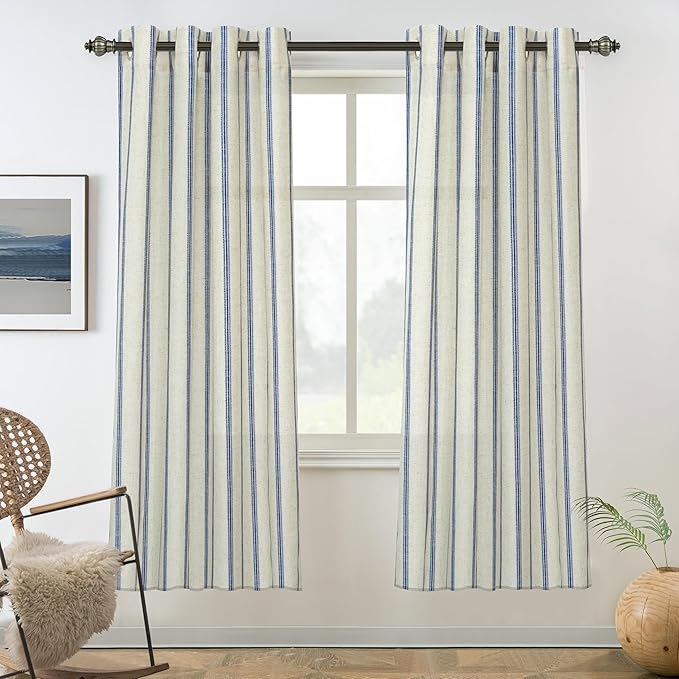 DriftAway Farmhouse Vertical Striped Linen Blend Textured Light Filtering Semi Sheer Curtains for Living Room Bedroom 63 Inches Long Drapes 2 Panels
