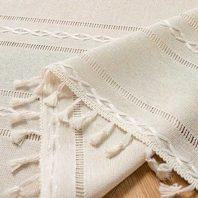 Sutuo Home Boho Door Curtains for Door Window, Bohemian Semi Blackout Curtains Tassels Privacy Vintage Chic Embroidery Long Stripes White Decor Window Treatments,Rod Pocket 1 Panel 37" W x 80" L,Ivory