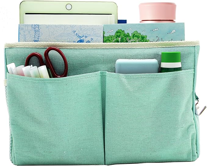 Someteth 2-Pack Bedside Caddy Bedside Hanging Storage Basket Multi-Function Organizer Caddy for Bunk and Hospital Beds Dorm Rooms Bed Rails, Can be Placed Glasses Books Mobile Phones（2pcs Green）