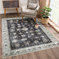 Bloom Rugs Washable Non-Slip 3' x 5' Rug - Black/Ivory Traditional Area Rug for Living Room, Bedroom, Dining Room, and Kitchen - Exact Size: 3' x 5'