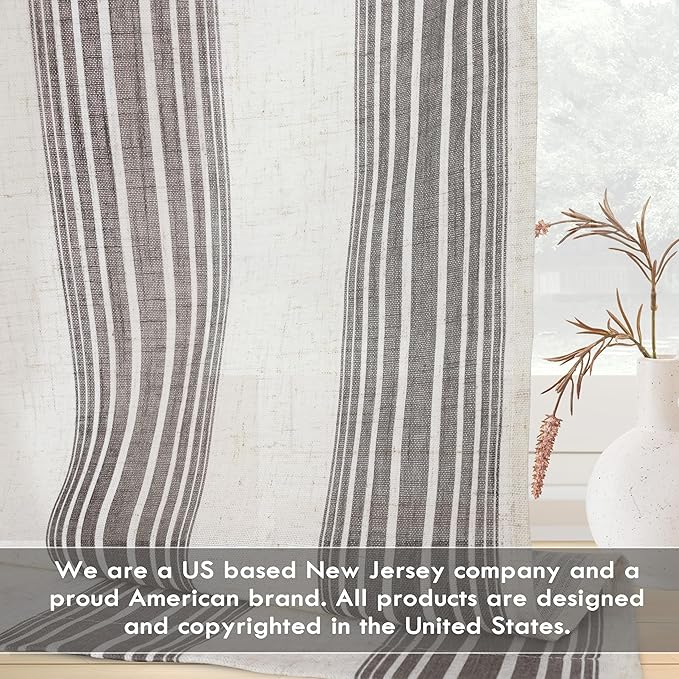 DriftAway Farmhouse Vertical Striped Linen Blend Textured Light Filtering Semi Sheer Curtains for Living Room Bedroom 108 Inches Long Drapes 2 Panels Broad Striped Grey
