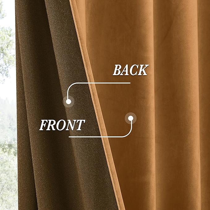RYB HOME Luxurious Bronze Velvet Curtain Panels for Living Room Bedroom, Heavy Duty Thermal Insulated Back Tab Floor-Length Velvet Drapes for Vintage Decor, 52" W x L84 L, 2 Panels Set
