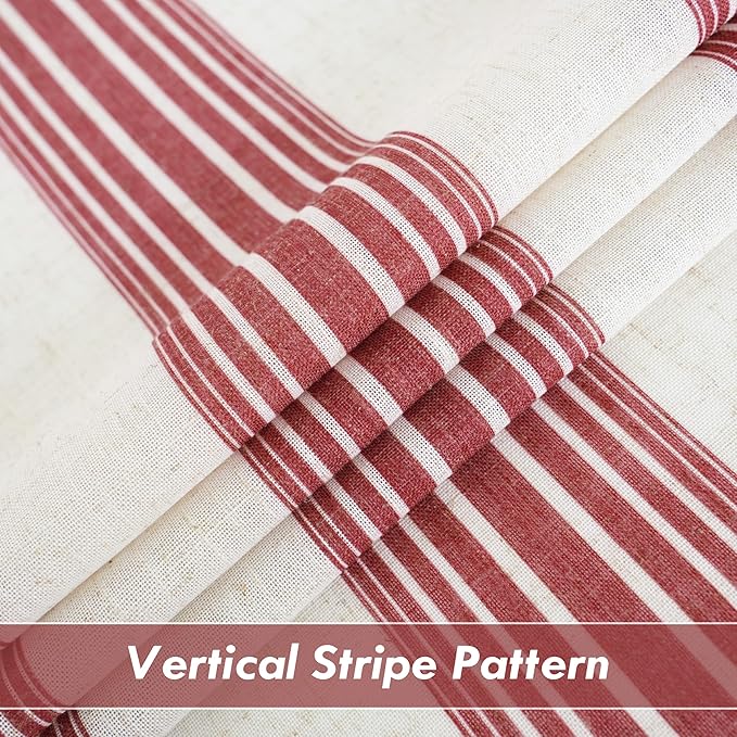 DriftAway Farmhouse Vertical Striped Linen Blend Textured Light Filtering Semi Sheer Curtains for Living Room Bedroom 63 Inches Long Drapes 2 Panels Broad Striped Red