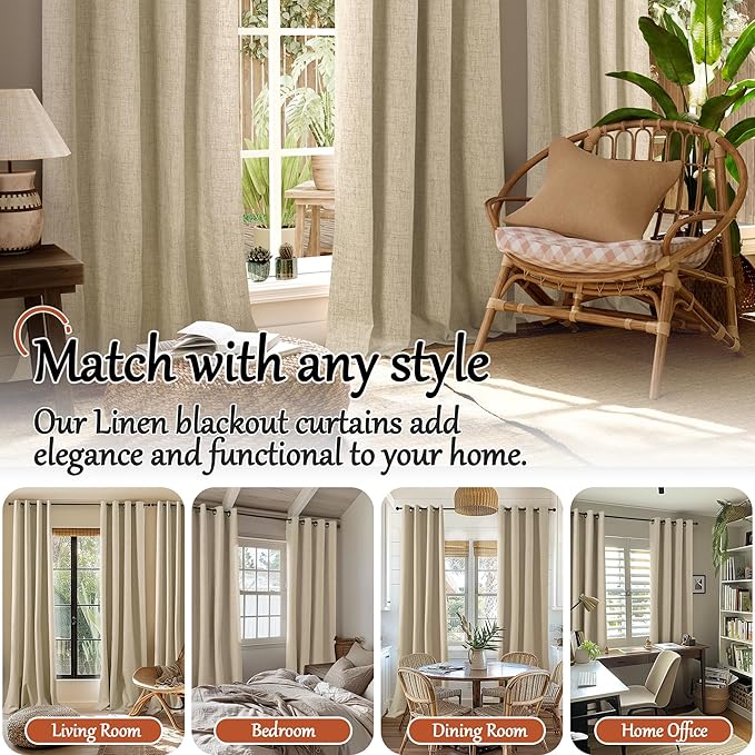 40 Inch Length Linen Blackout Curtains for Short Cafe Window, Thermal Insulated Light Blocking Soundproof Privacy Burlap Curtains 2 Panels, Each 38 Inch Wide Burlap