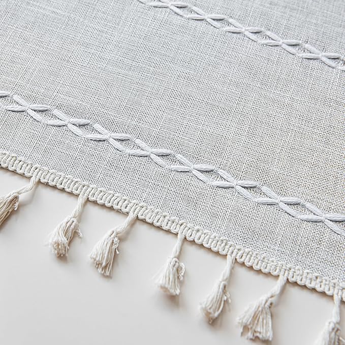 Sutuo Home Boho Curtains for Bedroom Dining Room Kitchen, Semi Blackout Linen Farmhouse Shabby Chic Tassels Window Treatment Bohemian Embroidery Drape, Rod Pocket 1 Panel 52" W x 63" L, Light Grey