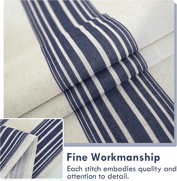 DriftAway Farmhouse Vertical Striped Linen Blend Textured Light Filtering Semi Sheer Curtains for Living Room Bedroom 72 Inches Long Drapes 2 Panels Broad Striped Dark Navy