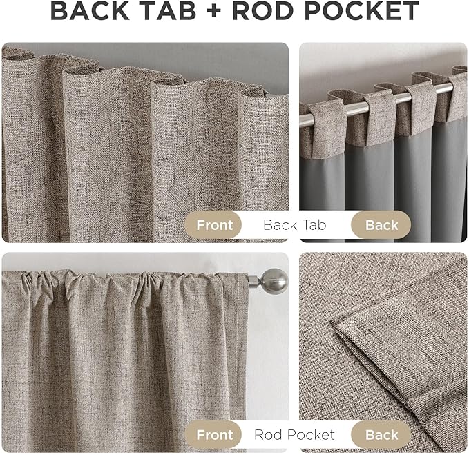 Joydeco Linen Blackout Curtains for Bedroom - 100% Light Blocking 1 Panels, Linen Drapes 100" W x 90" L, Thermal Insulated Room Darkening Curtains for Living Room, Rod Pocket & Back Tabs