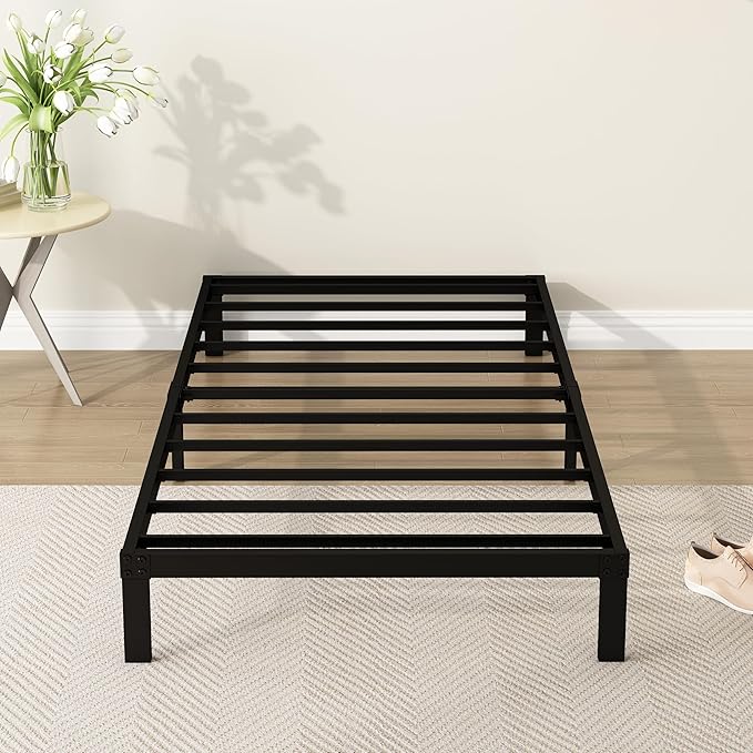 9 Inch Twin Bed Frames Heavy Duty Low Profile Metal Platform No Box Spring Needed Mattress Foundation, Easy to Assembly, Noise Free, Black