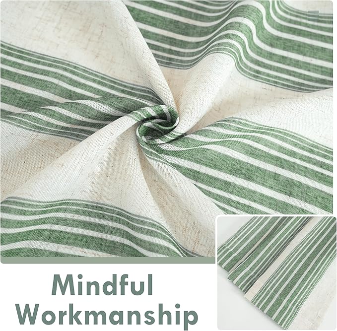 DriftAway Farmhouse Vertical Striped Linen Blend Textured Light Filtering Semi Sheer Curtains for Living Room Bedroom 96 Inches Long Drapes 2 Panels Broad Striped Linen Loden Green